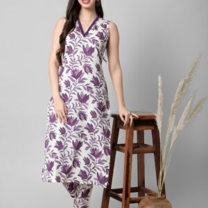 rytras Women's Cotton Printed Straight Kurta With Pant Set